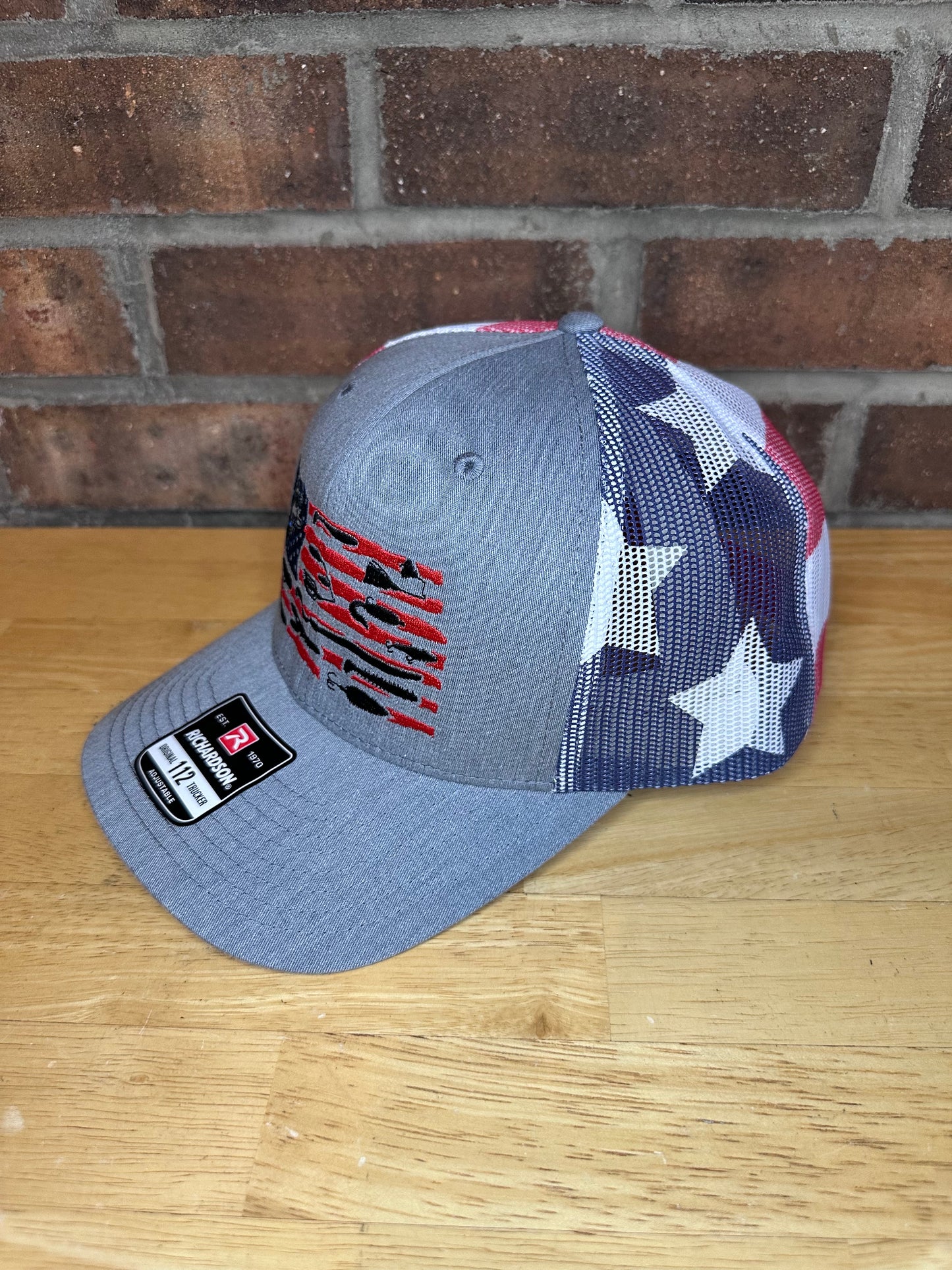 Embroidered Bass Fishing USA Hat - American Flag Fishing Lures Trucker