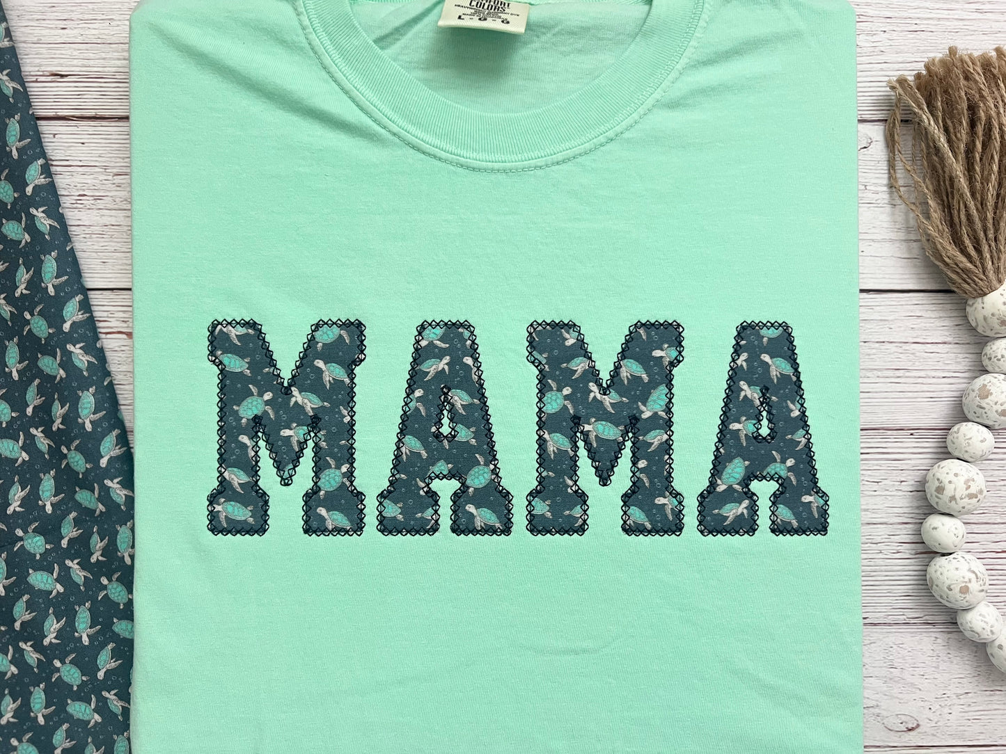 Sea Turtle MAMA Comfort Colors T-Shirt - Embroidered