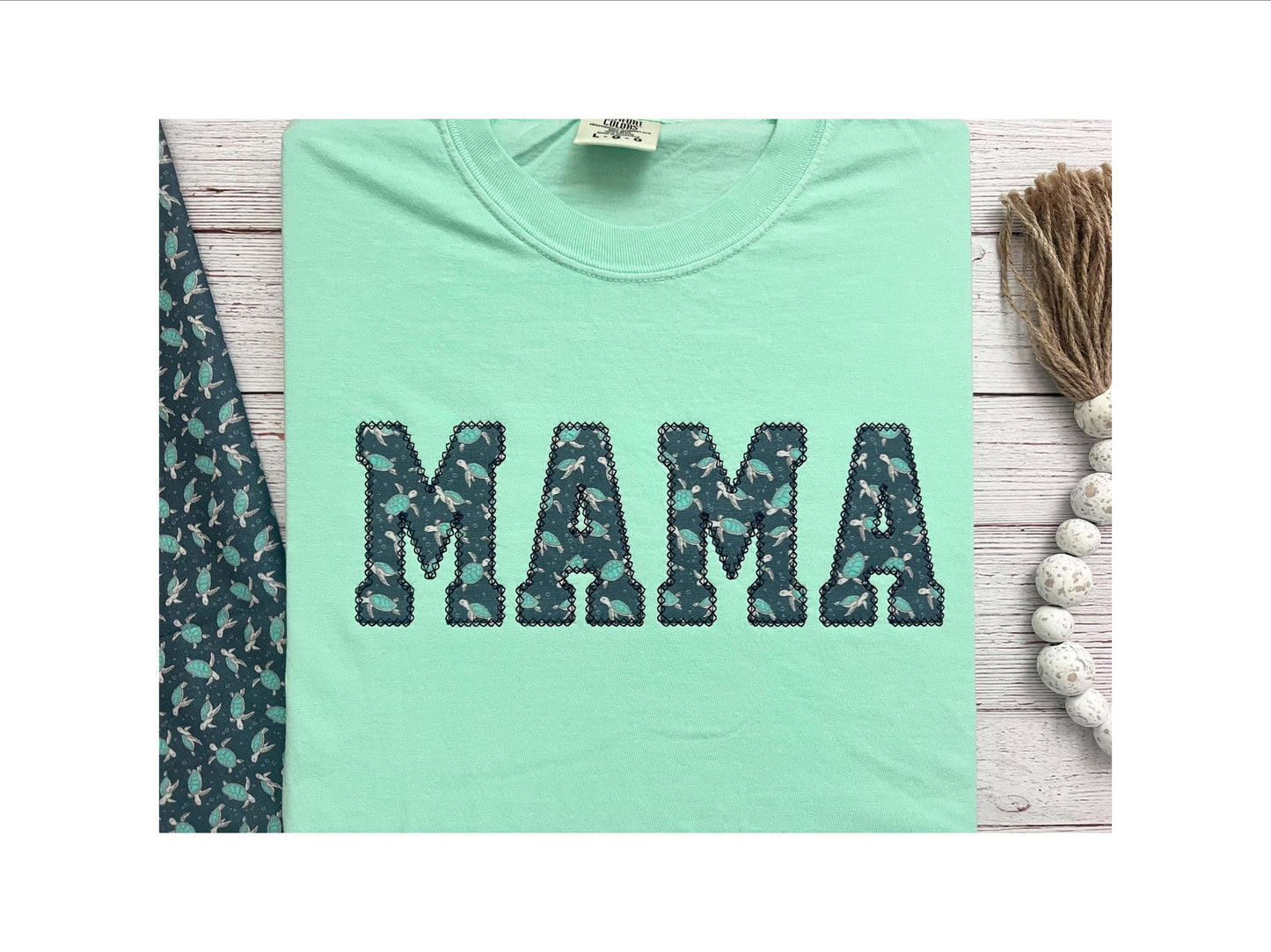 Sea Turtle MAMA Comfort Colors T-Shirt - Embroidered