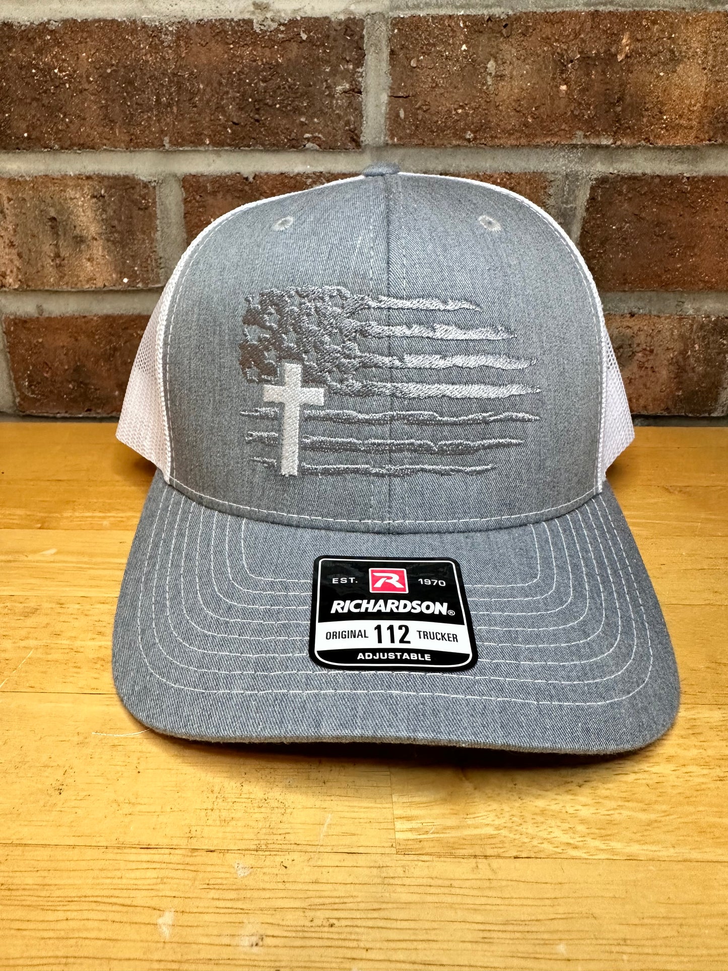 Embroidered Cross & USA Flag Hat