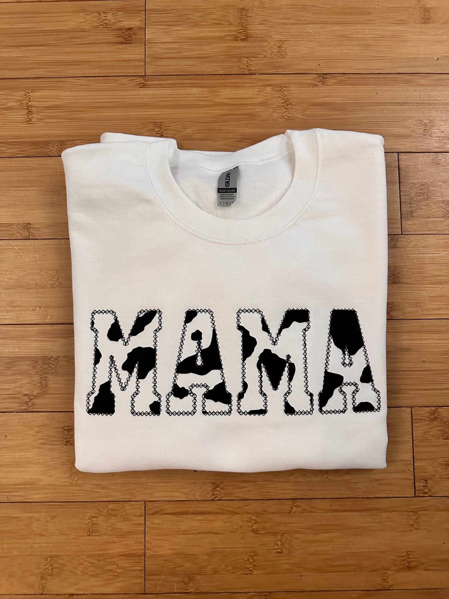 Cow Print MAMA Embroidered Appliqué Sweatshirt