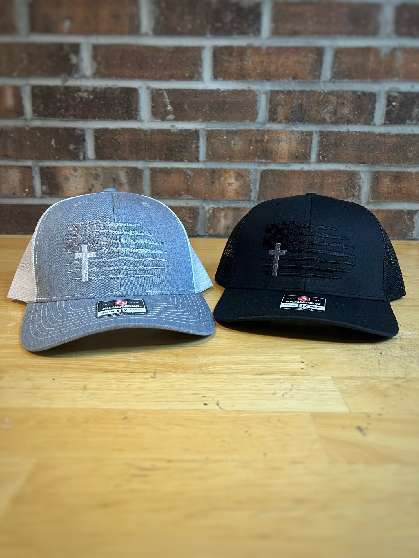 Embroidered Cross & USA Flag Hat