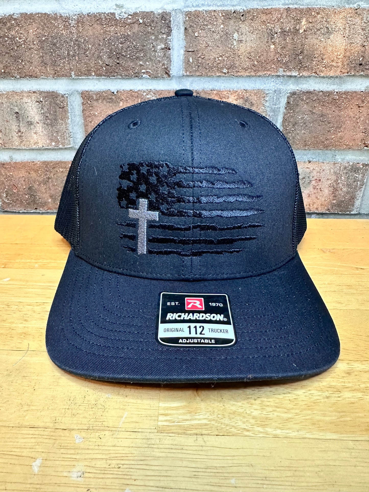 Embroidered Cross & USA Flag Hat