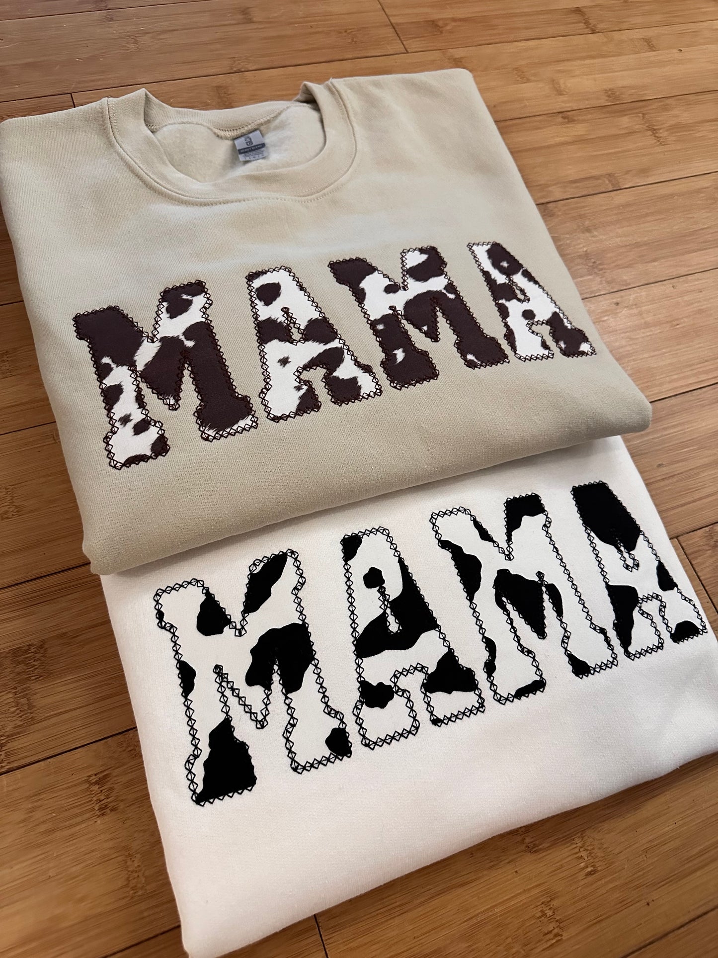 Cow Print MAMA Embroidered Appliqué Sweatshirt