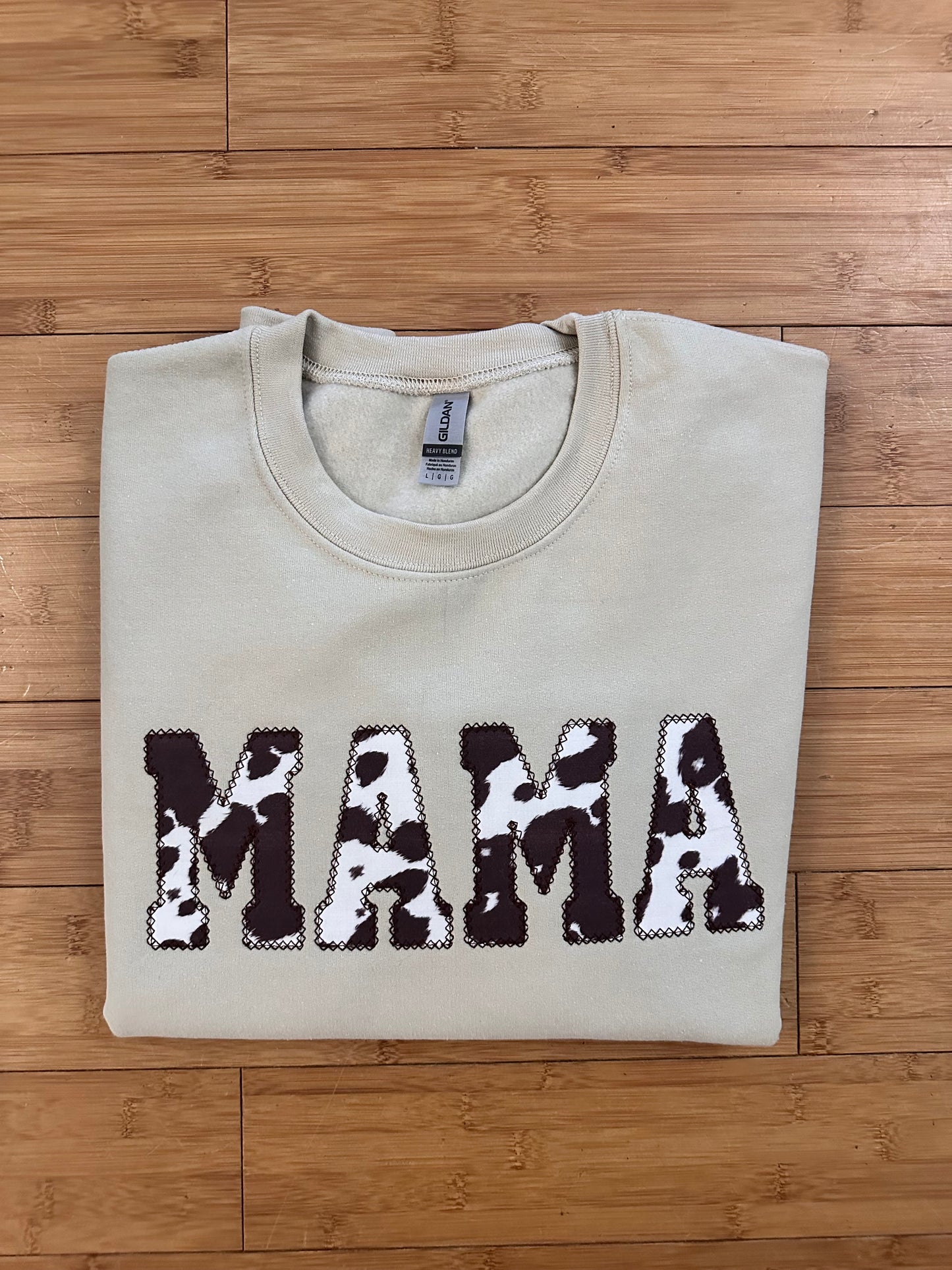 Cow Print MAMA Embroidered Appliqué Sweatshirt