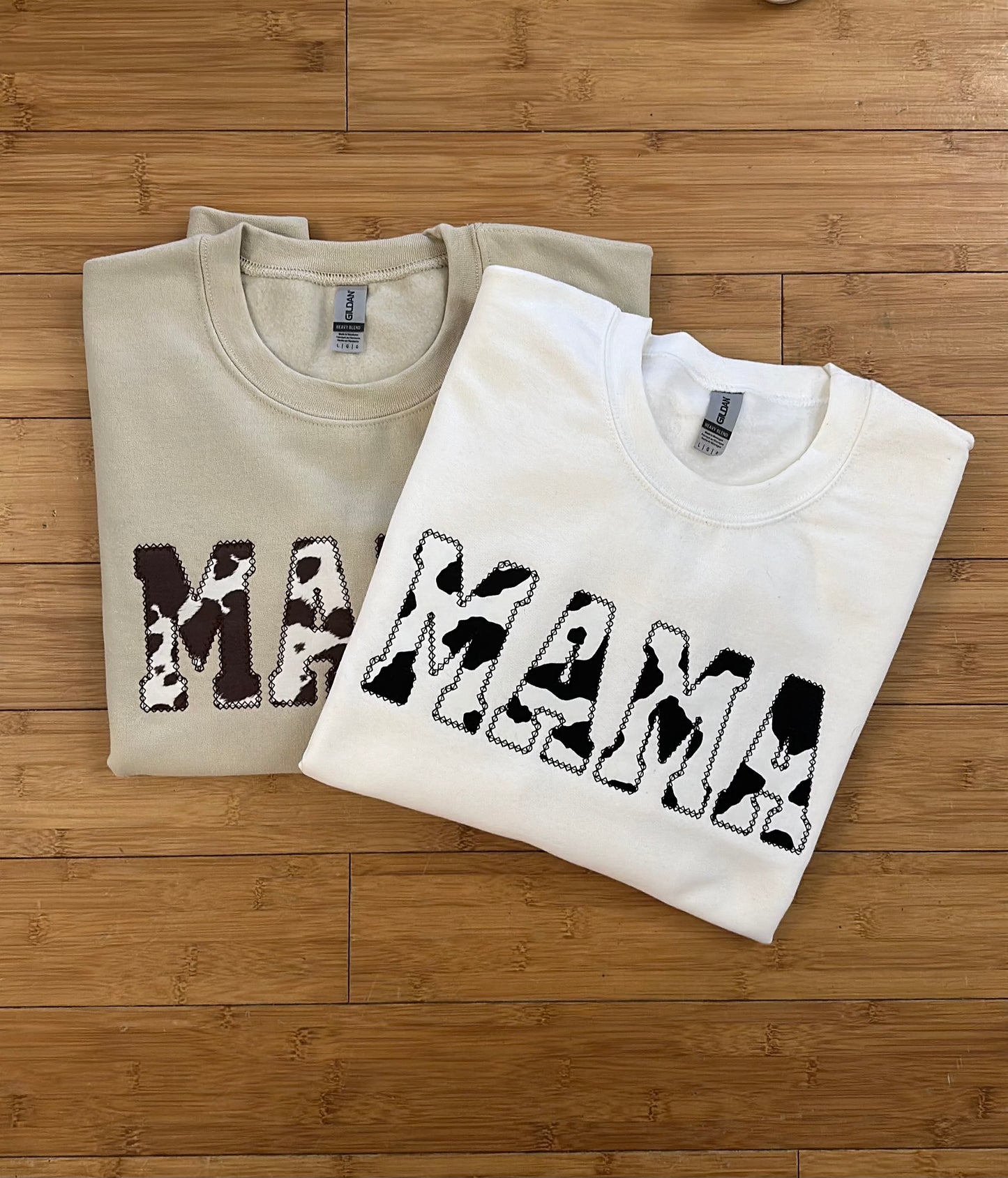 Cow Print MAMA Embroidered Appliqué Sweatshirt