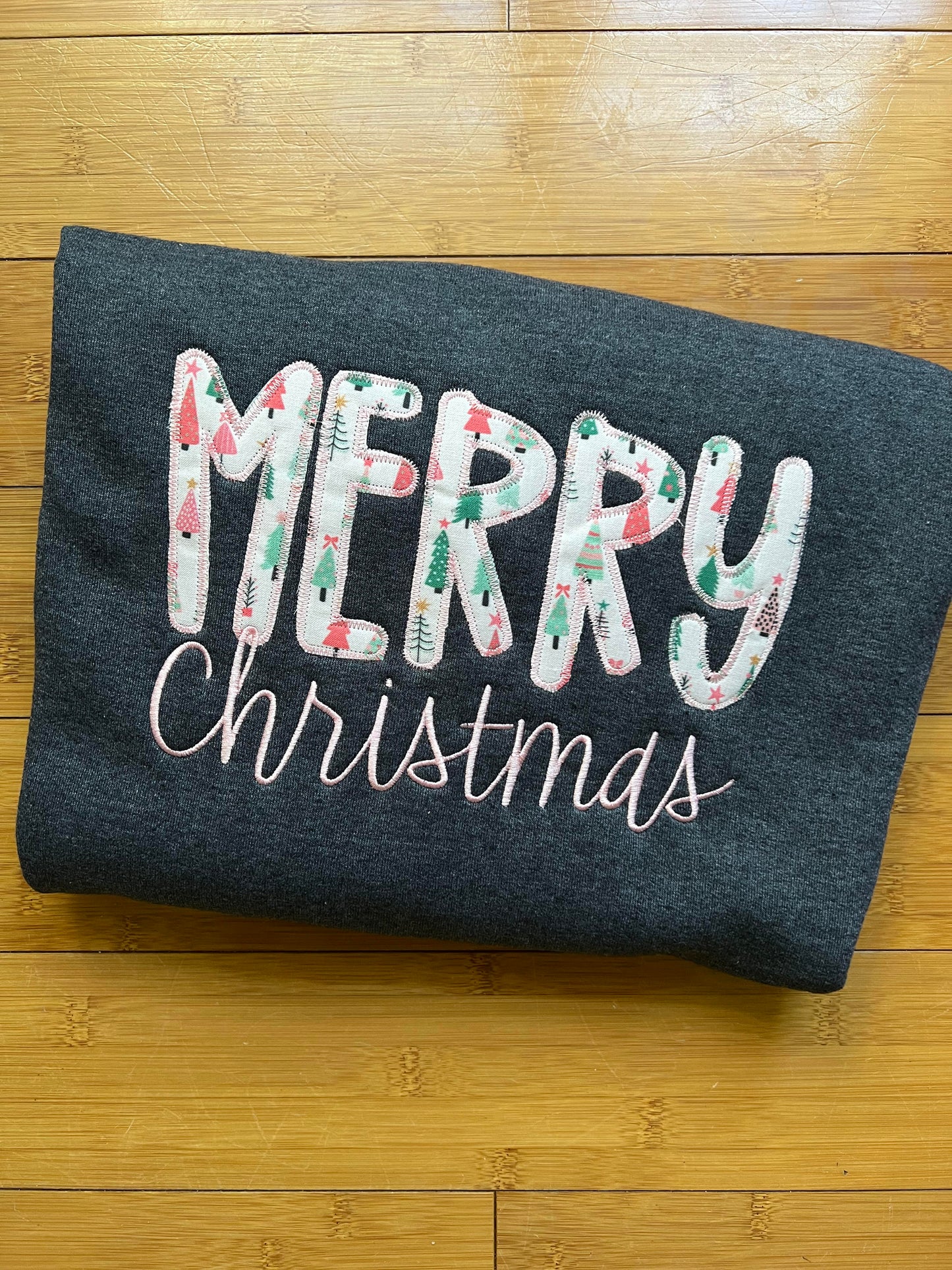 Pink Christmas Trees Applique Sweatshirt