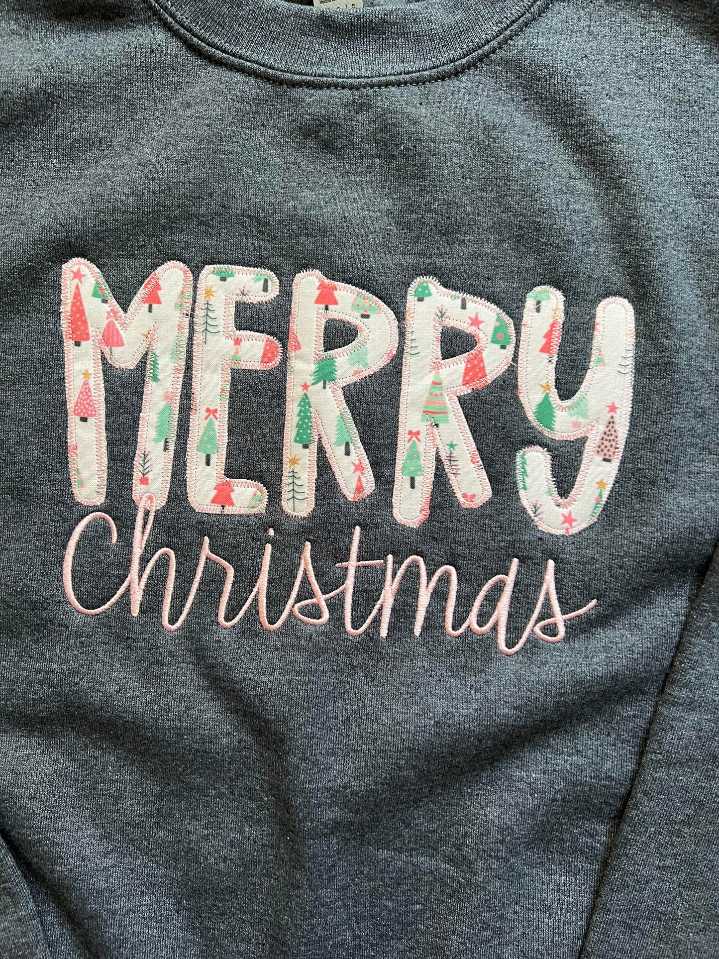 Pink Christmas Trees Applique Sweatshirt