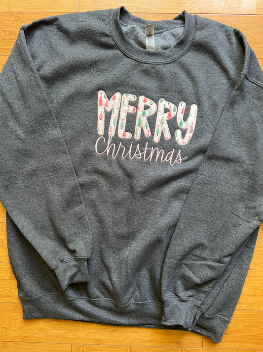 Pink Christmas Trees Applique Sweatshirt